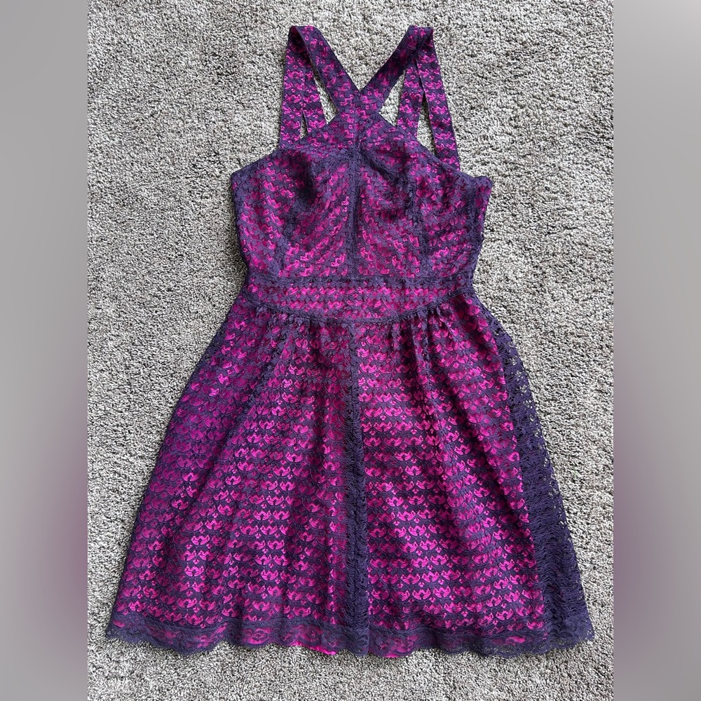 EUC Moda International Purple and Pink Lace Fit-and-Flare Dress Size 6